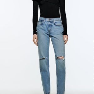Zara ZW THE DISTRESSED CIGARETTE RELAXED JEANS nwt 36 4